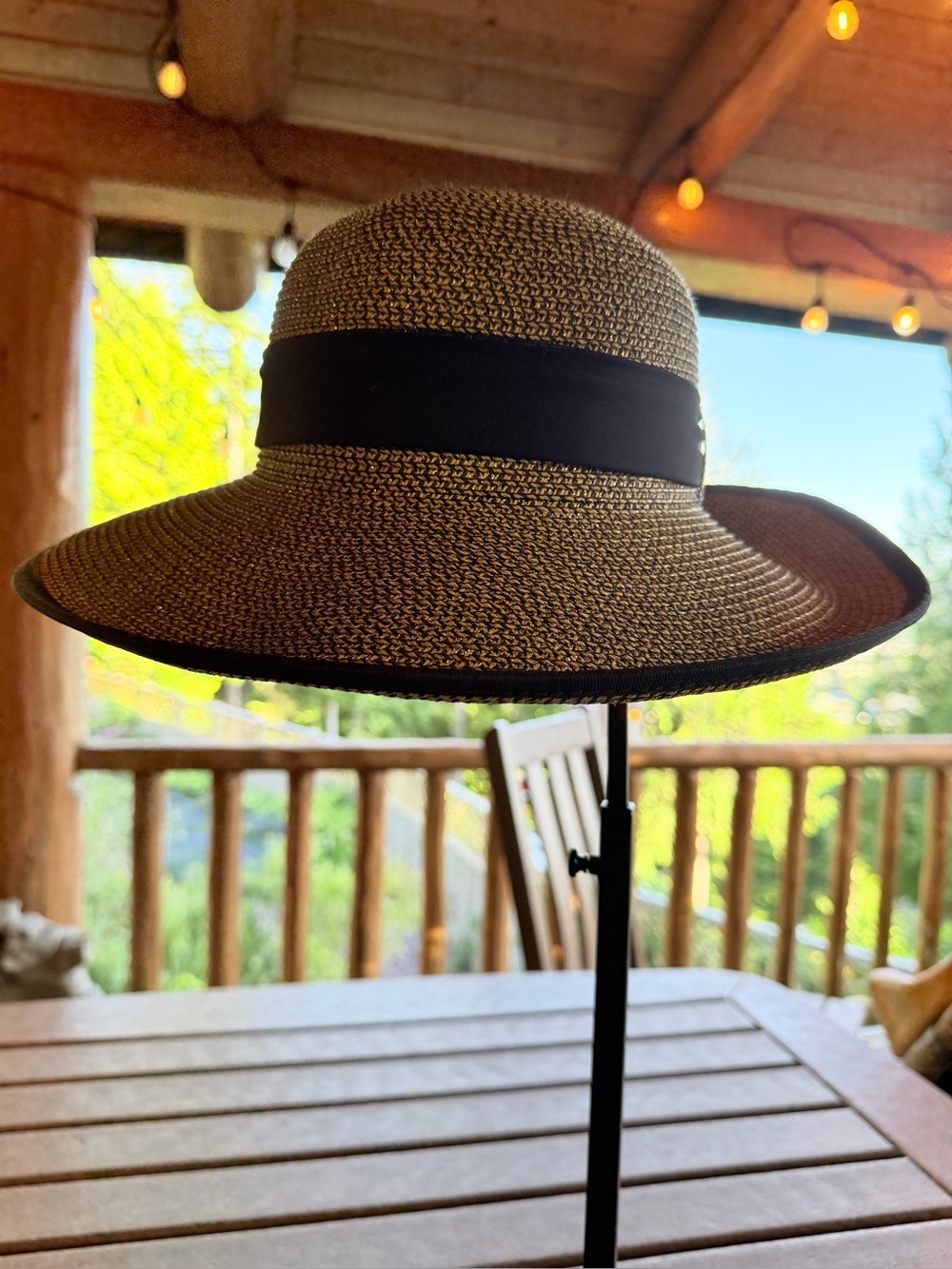 San Diego Hat Company Tan Sun Hat with Black Bow, Adjustable - Picture 4 of 8